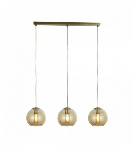Sospendere 3 antiche lampadine barra ottone con vetro ambra