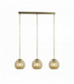 Pendant light 3 bulbs bar antique brass with amber glass