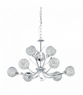 Bellis II ceiling lamp - decorative transparent glass shade in chrome 9 bulbs