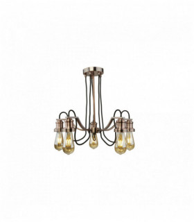 Soffitto olivia 5 lampadine cavo intrecciato tessuto nero rame antico