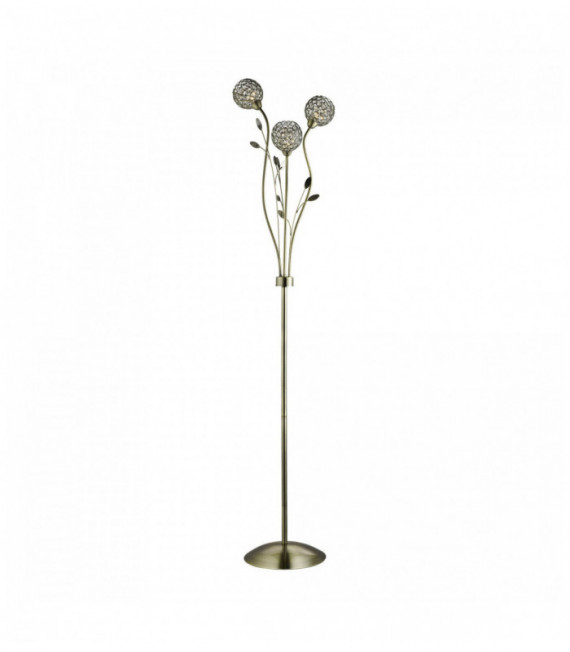 Floor lamp bellis ii 3 bulbs decorative shade in transparent glass in antique brass