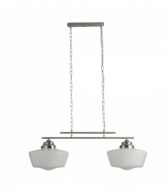 Schule Suspension 2 Lampen mit Silber matt Opalglas