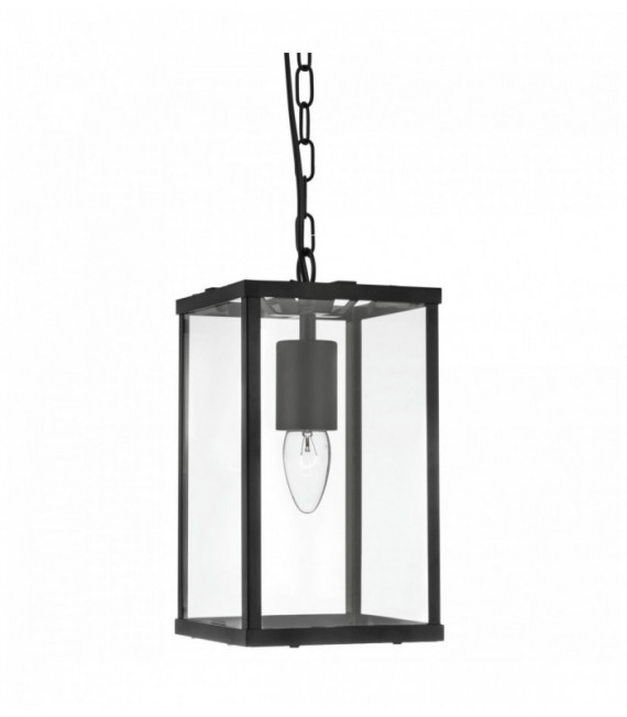 Suspension lantern 1 ampoule rectangle noir / verre transparent