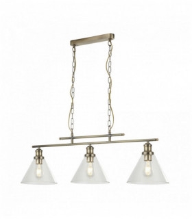 Pyramid pendant light 3 bulbs with transparent glass shade