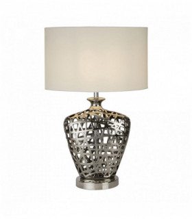Large network table lamp - chrome die-cut base with white oval shade