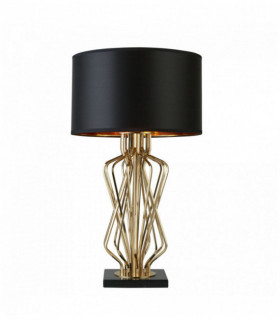 Lámpara de mesa con base de mármol de oro etan con tambor negro sombra en el interior de oro