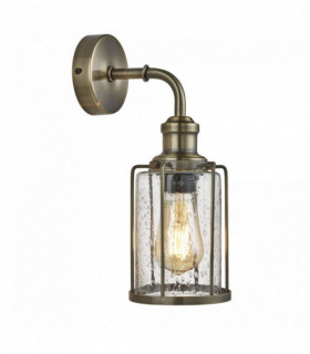 Pipes wall light 1 bulb antique brass with grained glass