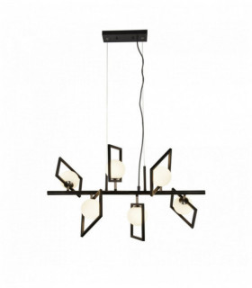 Suspension rosewell 6 bulbs matt black and opal