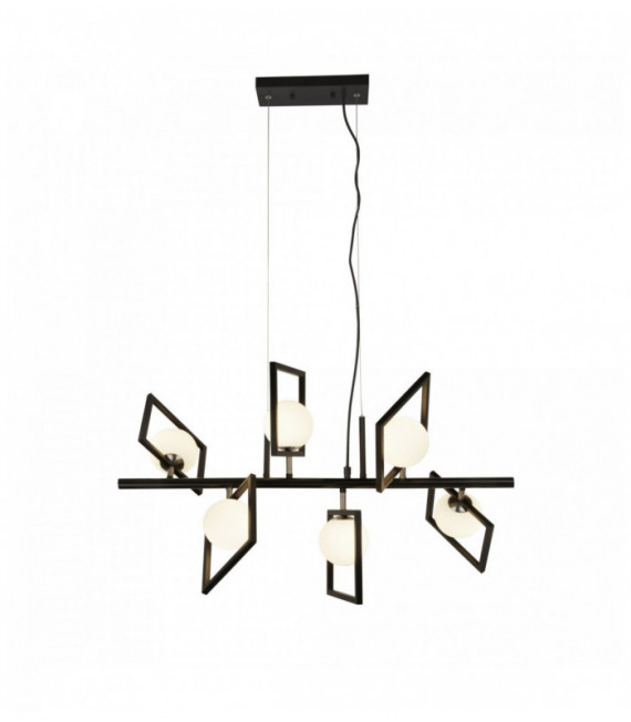 Sospensione Rosewell 6 lampadine nero opaco e opale