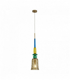 1-bulb narghil multi-glass pendant light with amber shade and bronze metal