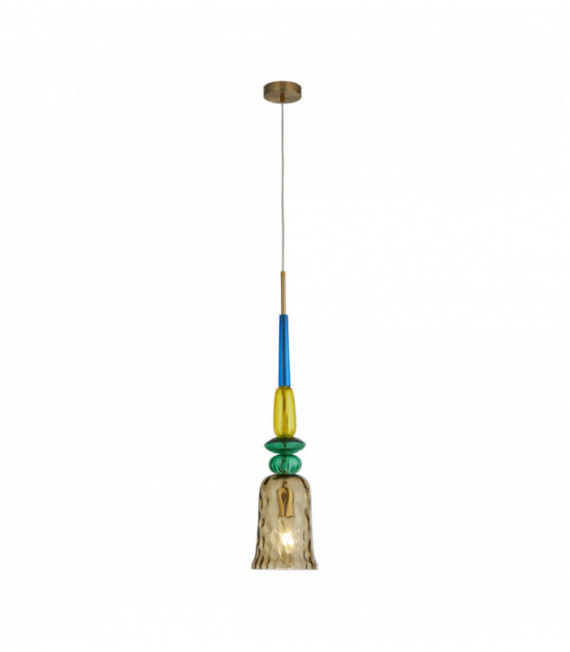 Suspension multi-verre narghile 1 ampoule avec abat-jour ambre et métal bronze