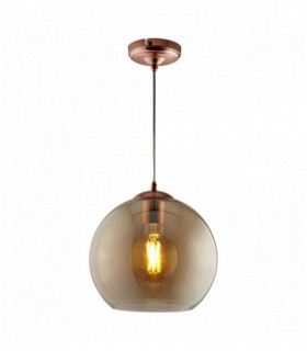 Suspension boule 1 ampoule rond 35cm dia verre ambre laiton antique