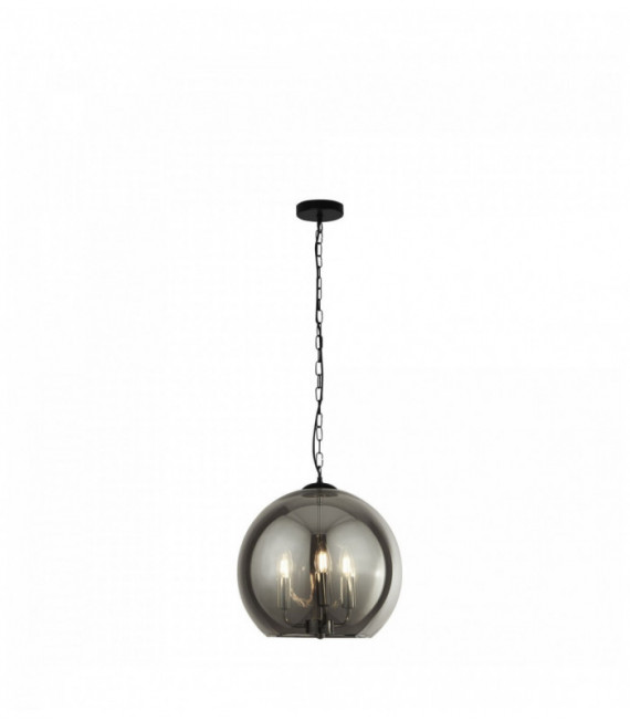 Suspensión esfera 3 ampollas bola de vidrio ahumado - negro / cromo