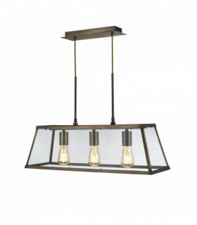 Pendant light Voyager 3 bulbs lantern bar antique brass glass