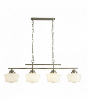 Suspension school 4 ampoules argent satiné avec verre opale