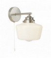 1-light satin silver school house wall light with opal glass