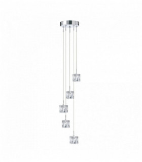 cubetto di ghiaccio Sospensione led - paralume in vetro trasparente multi-gocce 5 lampadine cromate