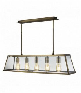 Suspension voyager 5 ampoules lanterne bar verre laiton antique