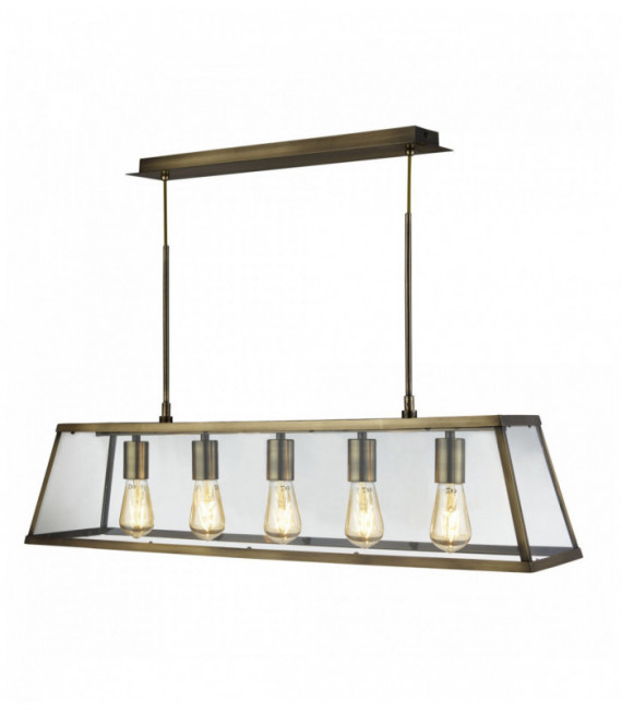 Suspension voyager 5 ampoules lanterne bar verre laiton antique