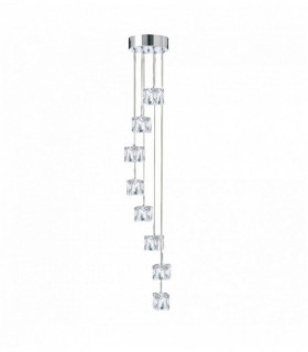 Suspension Eiswürfel führte - Lampenschirm Klarglas Multi-Tropfen 8 Chrombirnen