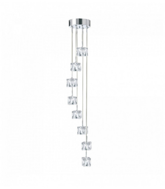 Suspension Eiswürfel führte - Lampenschirm Klarglas Multi-Tropfen 8 Chrombirnen