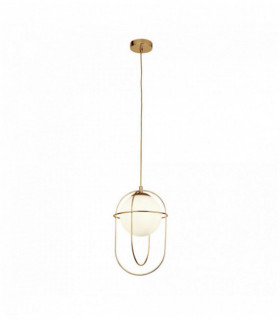 Suspension axis 1 ampoule - laiton poli avec boule en verre opale
