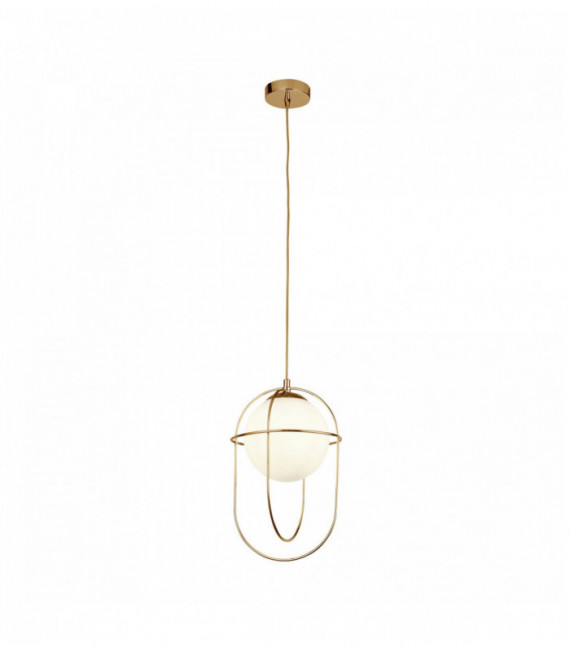 Suspension axis 1 ampoule - laiton poli avec boule en verre opale