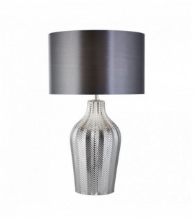 lampada da tavolo chevron 1 lampadina con tonalità grigia e base rigata vetro affumicato