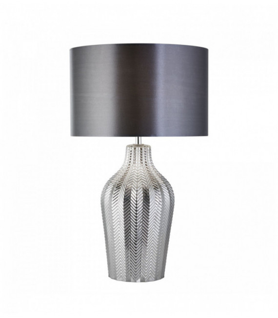 lampada da tavolo chevron 1 lampadina con tonalità grigia e base rigata vetro affumicato