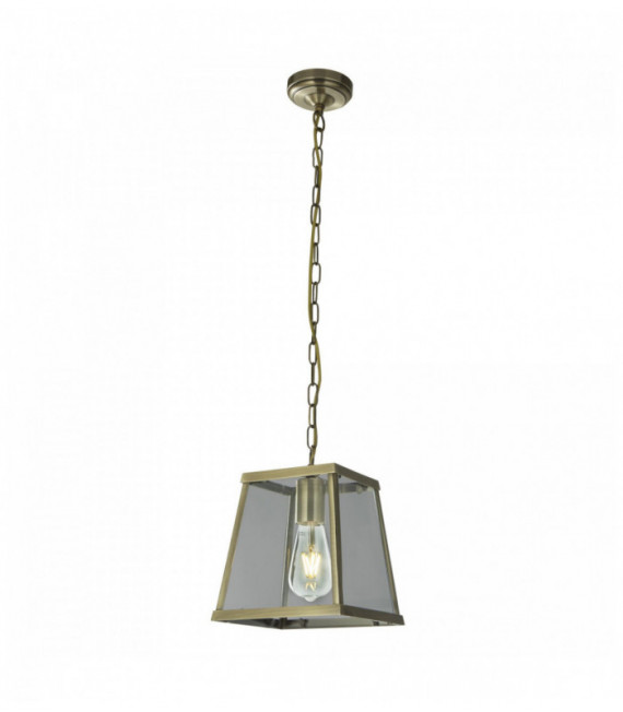 Lantern Voyager 1 bulb conical pendant in antique brass with clear glass