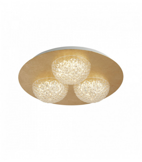 Round celestia led ceiling light 3 bulbs - gold leaf with transparent acrylic
