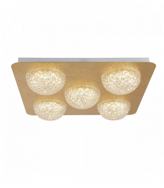 Plafonnier led celestia 5 ampoules - feuille d'or avec acrylique transparent