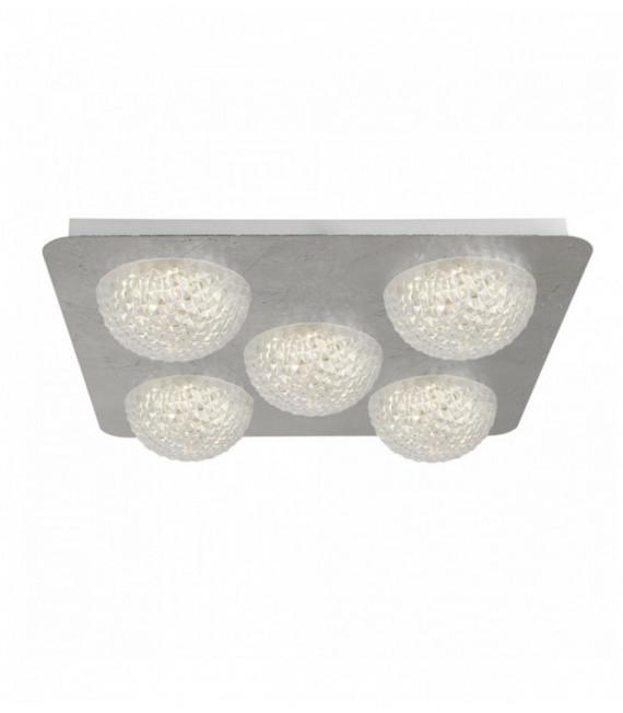 Plafonnier led celestia 5 ampoules - feuille d'argent avec acrylique transparent