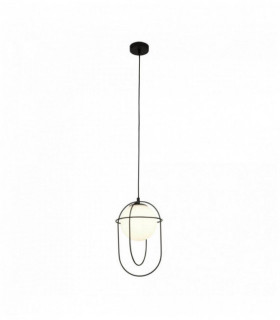 Suspension axis 1 ampoule - noir avec boule en verre opale