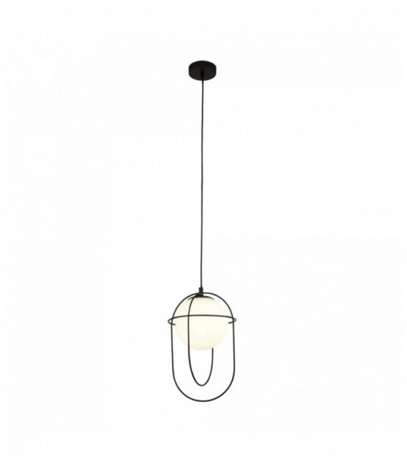 Suspension axis 1 ampoule - noir avec boule en verre opale