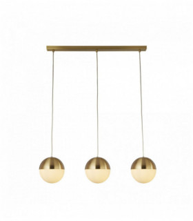 Sospensione endor 3 bulbi, ottone satinato con vetro opale. palla dia180mm
