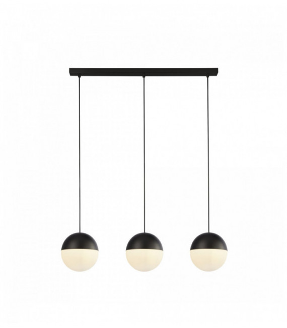 Suspension endor 3 ampoules, noir avec verre opale. boule dia180mm