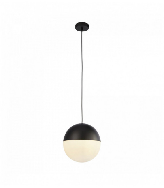 Sospensione Endor una lampadina, finitura nera con vetro opalino. diametro 250 millimetri