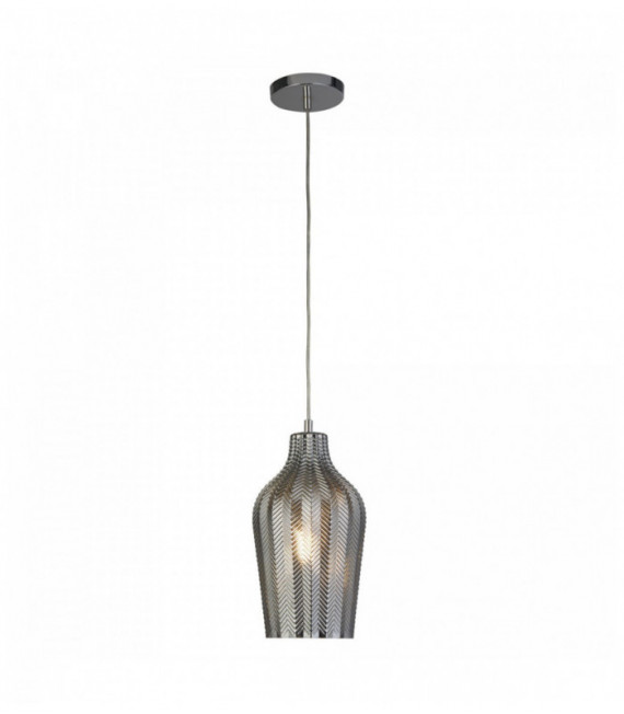 Suspension chevron 1 ampoule avec verre fumé nervuré - chrome