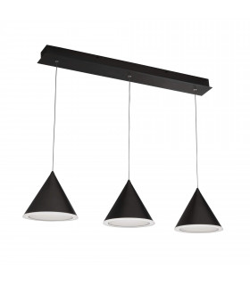 Conical led bar suspension 3 bulbs - black