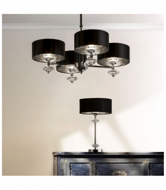 New Orleans 1-light chrome table lamp with black shade / silver interior