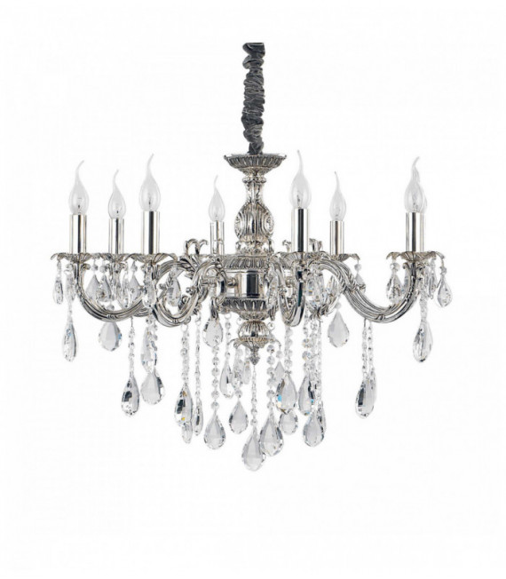 Silver crystal pendant IMPERO 8 bulbs
