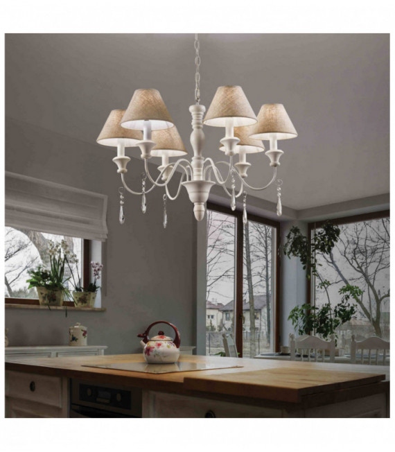 Suspension Blanche antique PROVENCE 6 ampoules
