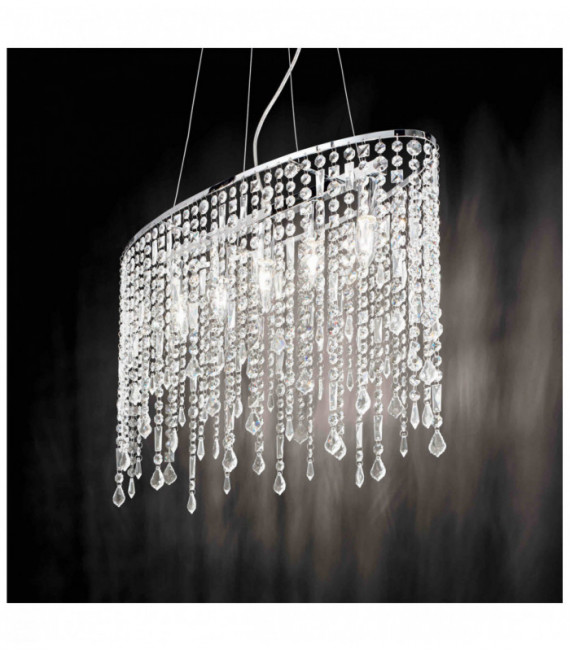 Chrome pendant in crystal RAIN CLEAR 5 bulbs