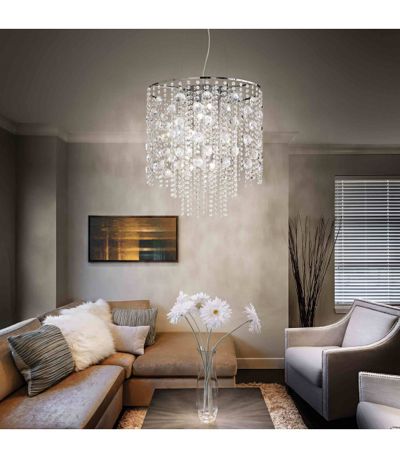 Chromed crystal pendant lamp EVASIONE 8 bulbs