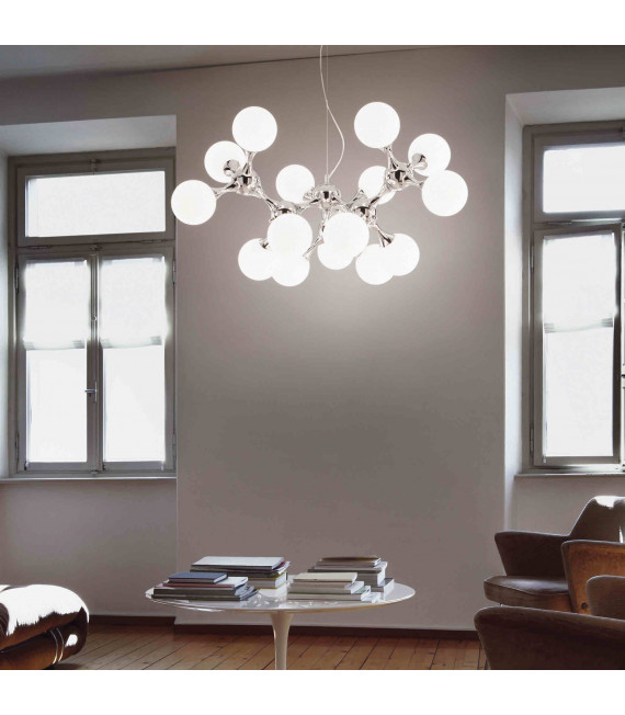 White pendant light NODI BIANCO 15 bulbs