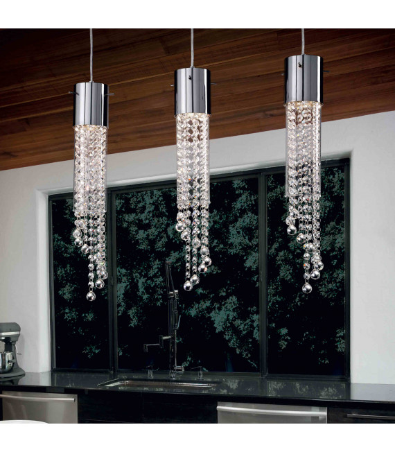 Suspension Chromée en cristal GOCCE 3 ampoules