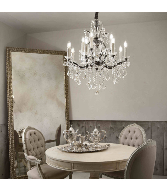 Black crystal pendant light LIBERTY 12 bulbs