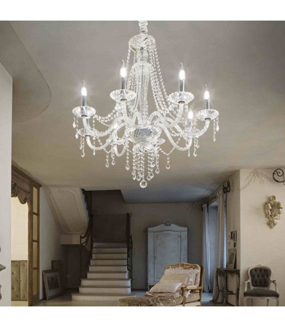 Suspension Transparente en cristal AMADEUS 8 ampoules