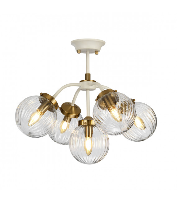 Suspension Cosmos Crème peinte + en laiton vieilli 33,5 Cm